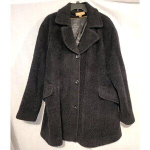 VTG Katherine Kelly Black Alpaca Wool Coat Plus Size 18 Swing Trench Lined